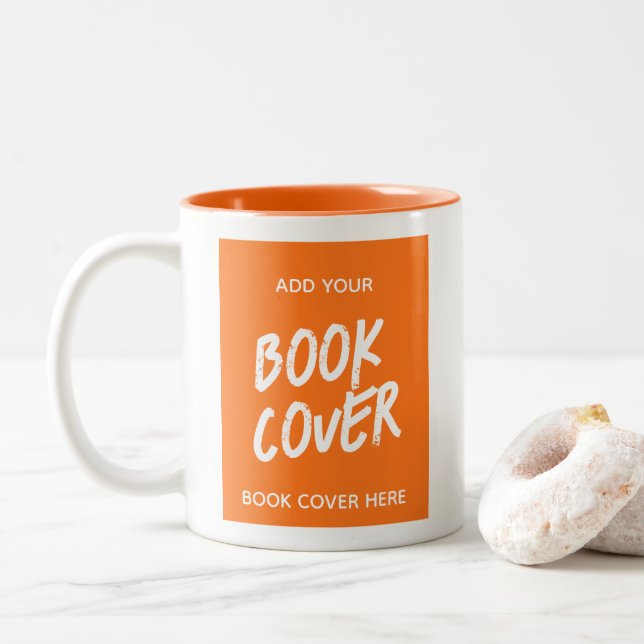 Book Cover Author Promotional Book Launch Orange Two-Tone Coffee Mug (With Donut)
