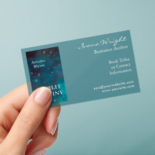 Book Cover Author White and Dark Teal Clear Business Cards