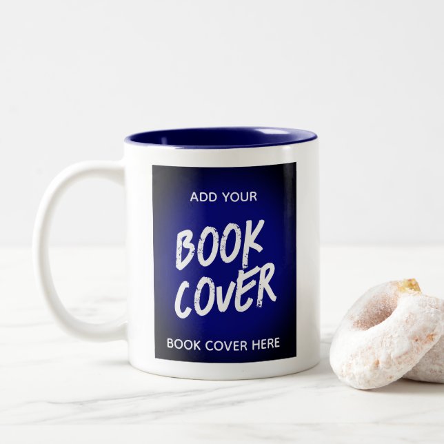 Book Cover Blue Author Promotional Book Launch Two-Tone Coffee Mug (With Donut)