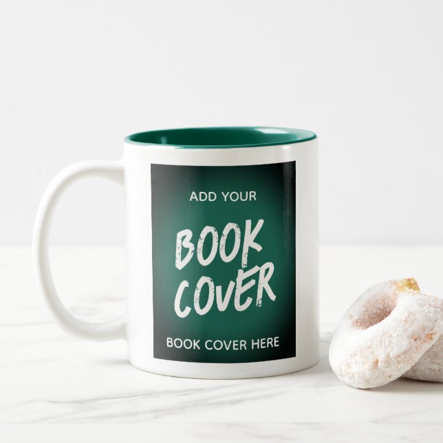 Book Cover Green Author Promotional Book Launch Two-Tone Coffee Mug (With Donut)