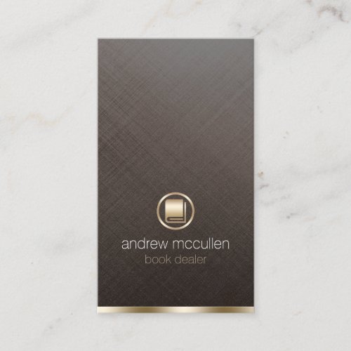 Book Dealer Gold Book Icon Brushed Metal Business Card