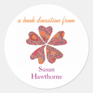 Book donation sticker - blooming hearts, purple