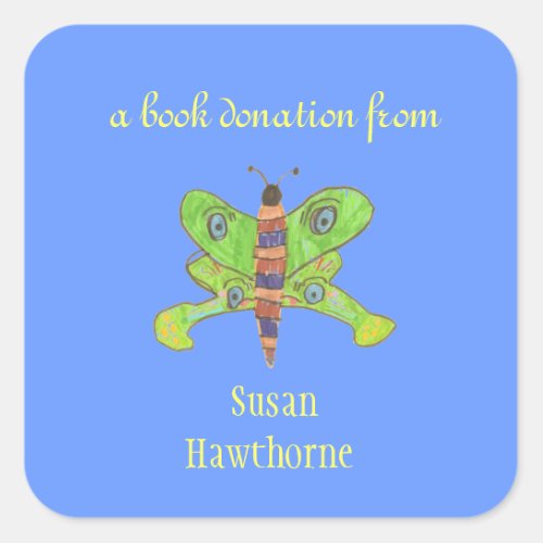 Book donation sticker _ butterfly _ square