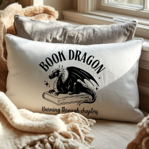 Book Dragon Fantasy Reader Black and White Lumbar Pillow