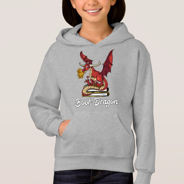 Book Dragon Literature Reading Geek Nerd Hoodie (Front)