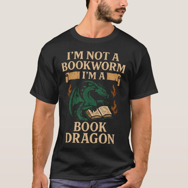Book Dragon Reading Monster Funny Reading Book Lov T-Shirt (Front)