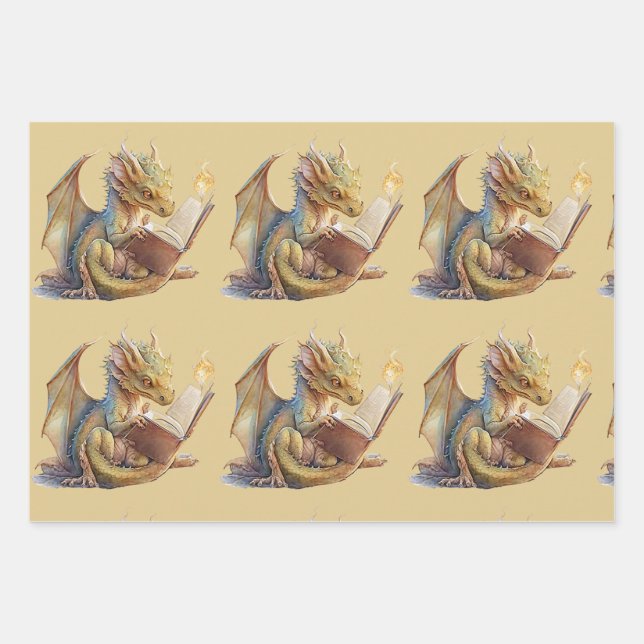 Book Dragon  Wrapping Paper Sheets (Front)