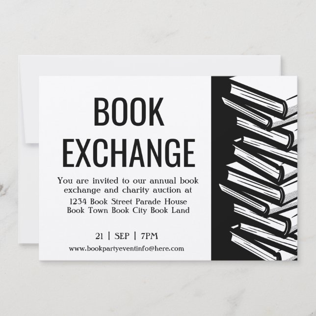 Book Exchange Black White Felt Ecru Invitation (Front)