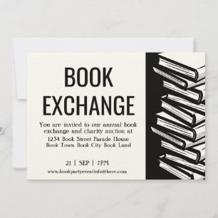 Book Exchange Black White Felt Ecru Invitation