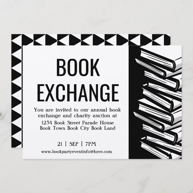 Book Exchange Black White Kraft Invitation (Front/Back)