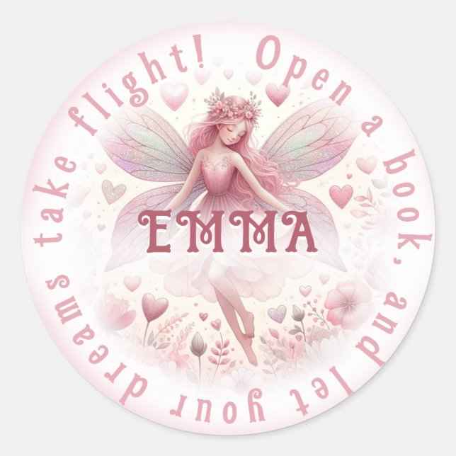 Book Fairy Classic Round Sticker (Front)