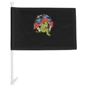 Book Fan Frog With Mushroom Hat Cottagecore Goblin Car Flag