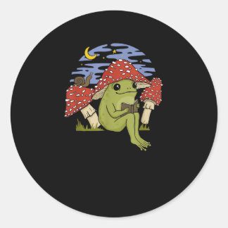 Book Fan Frog With Mushroom Hat Cottagecore Goblin Classic Round Sticker