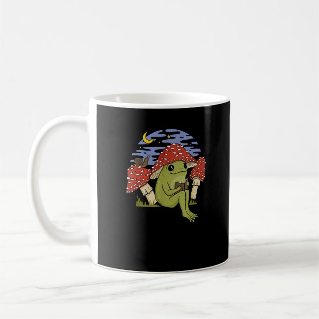 Book Fan Frog With Mushroom Hat Cottagecore Goblin Coffee Mug (Left)