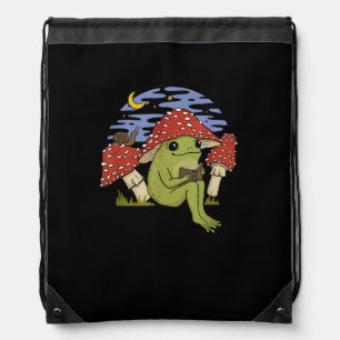 Book Fan Frog With Mushroom Hat Cottagecore Goblin Drawstring Bag