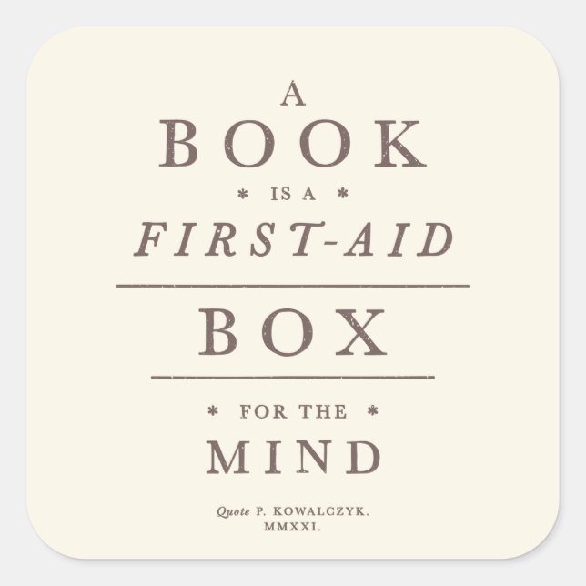 Book First-Aid Box Vintage Quote Square Sticker (Front)