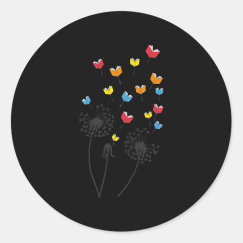 Book Flower Dandelion Books Love Reading Librarian Classic Round Sticker