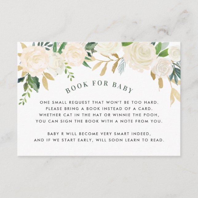 Book For Baby Green Floral Shower Request Card (Front)