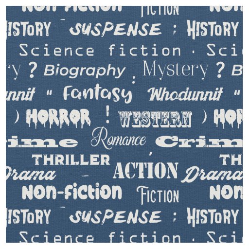 Book Genres Typographic Librarian Blue White Fabric
