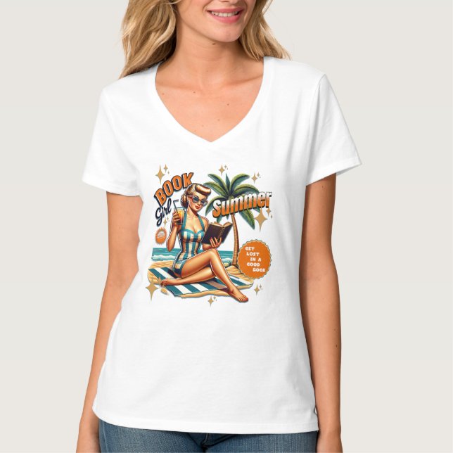 Book Girl Summer Vacation Beach Trip T-Shirt (Front)