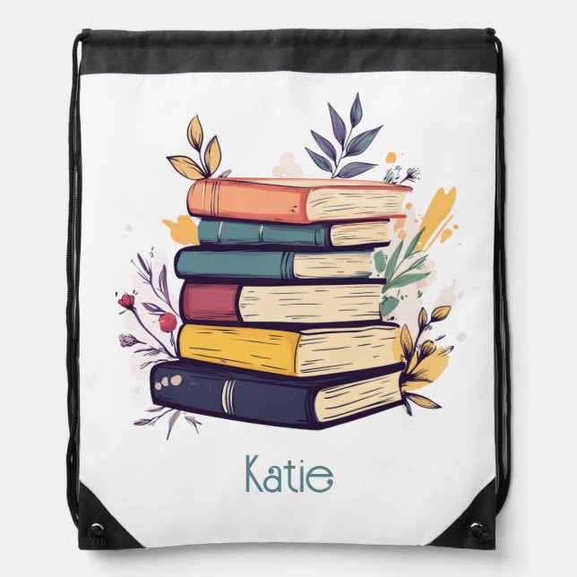 Book Graphic Personalized for Book Lover Drawstring Bag (Front)