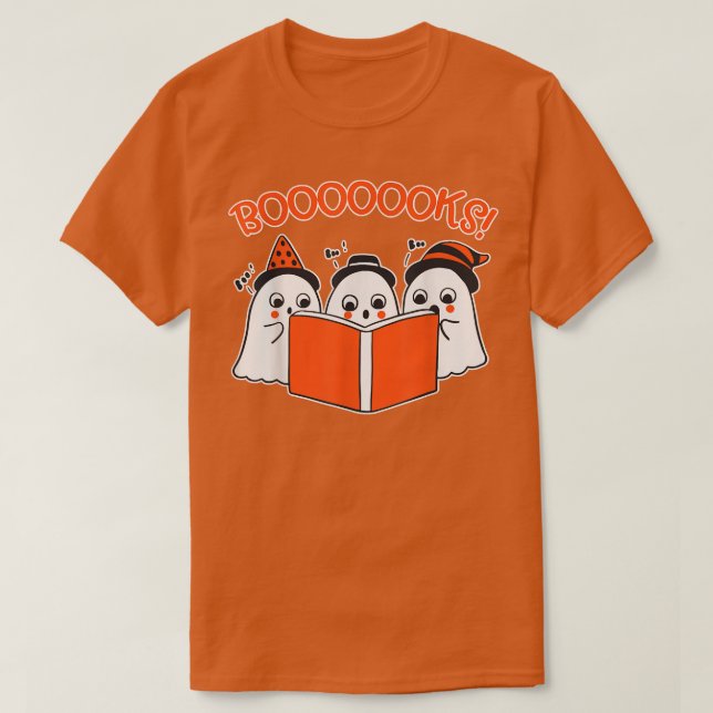 Book HalloweenT Cute Ghost Reading Librarian Teach T-Shirt (Design Front)