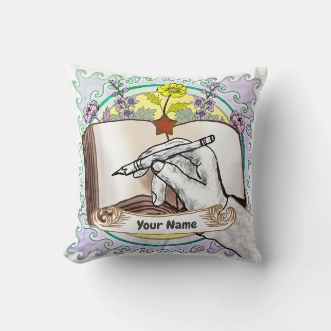 Book Hand Flowers Throw Pillow (Front)