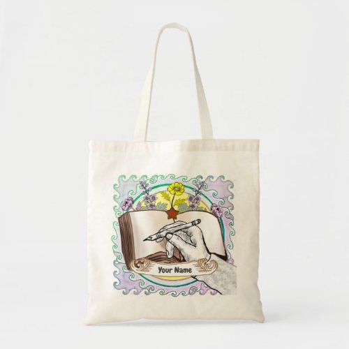 Book Hand Flowers Tote Bag