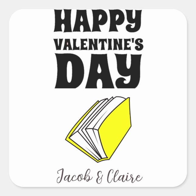 book, Happy valentines day personalize name Square Sticker (Front)