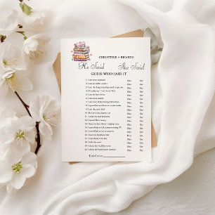 Book   He said she said Bridal shower game card