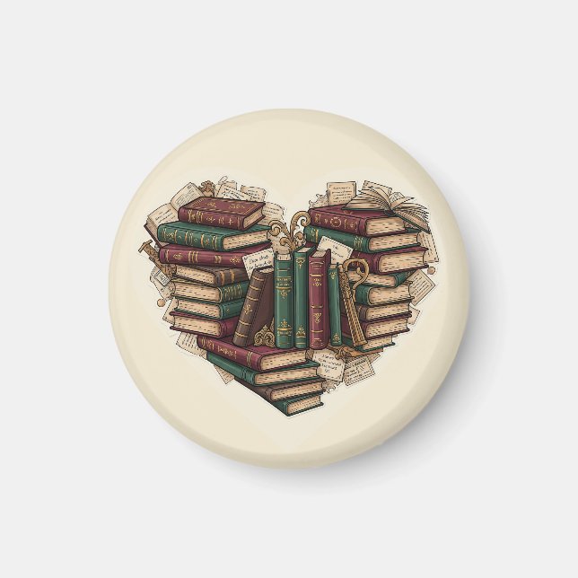 Book Heart Magnet | Vintage Aesthetic Reader Art (Front)