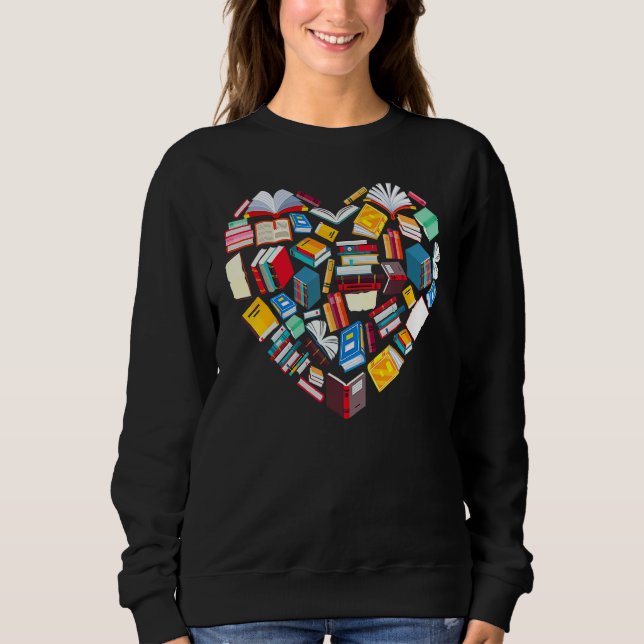 Book  Heart Shape Reading Club Librarian Library Sweatshirt (Front)