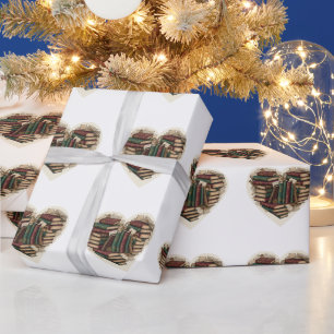 Book Heart Wrapping Paper   Vintage Aesthetic
