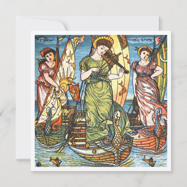 Book Illustration I Saw Three Ships Christmas Song Holiday Card (Front)