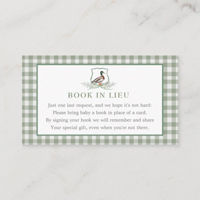 Book In Lieu Cards, Duck Book Card (Front)