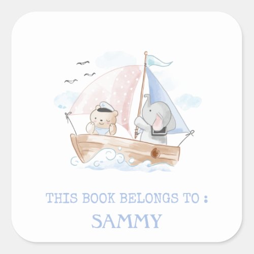 BOOK LABEL  BOAT WITH BEAR  ELEPHANT