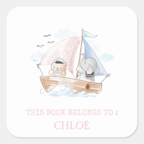 BOOK LABEL  BOAT WITH BEAR  ELEPHANT