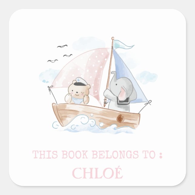 BOOK LABEL : BOAT WITH BEAR & ELEPHANT (Front)