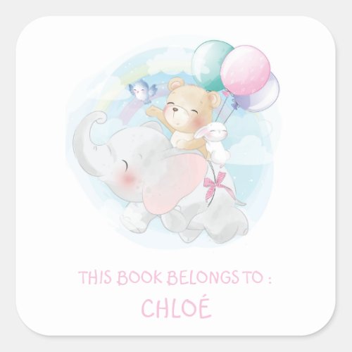 BOOK LABEL  CUTE ANIMALS  BALLOONS