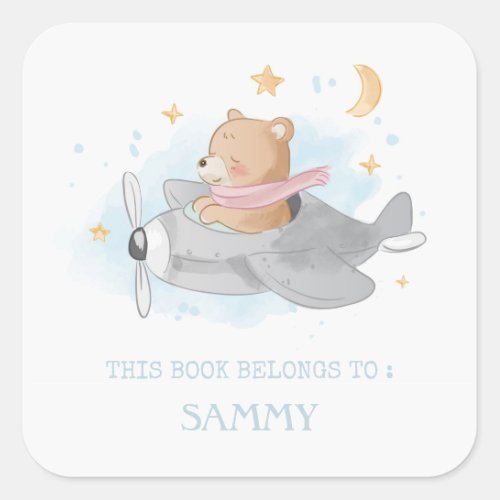 BOOK LABEL  CUTE BABY BEAR  AEROPLANE