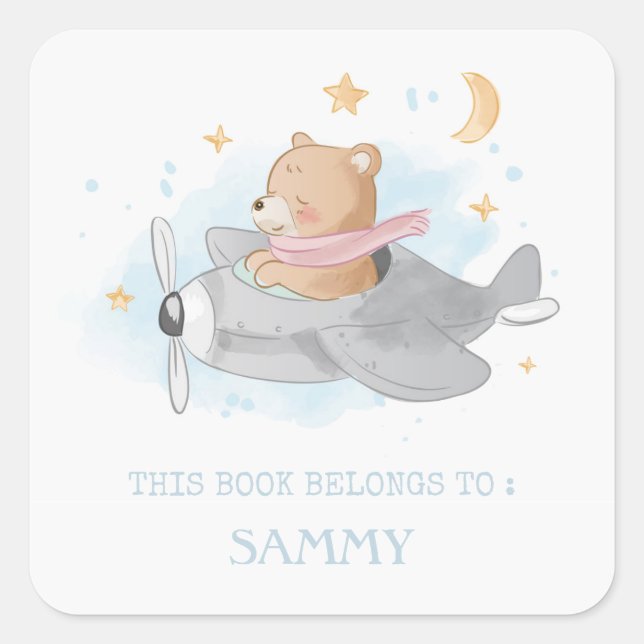 BOOK LABEL : CUTE BABY BEAR & AEROPLANE (Front)