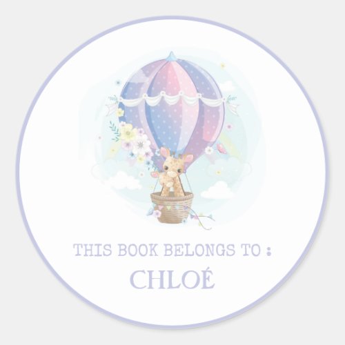 BOOK LABEL  CUTE BABY GIRAFFES  HOT AIR BALLOON