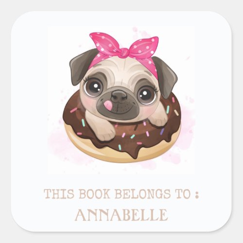 BOOK LABEL  PUG IN A DOUGHNUT