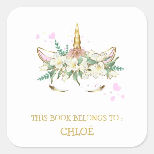 BOOK LABEL  UNICORN  PINK HEARTS