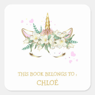 BOOK LABEL : UNICORN & PINK HEARTS