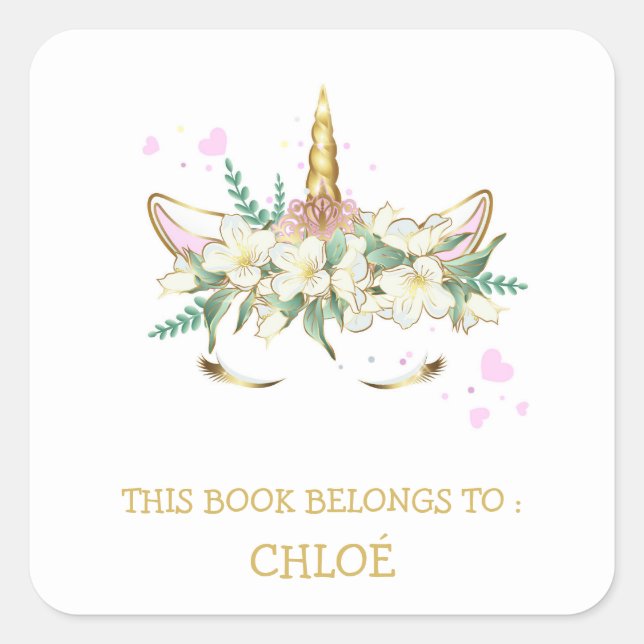 BOOK LABEL : UNICORN & PINK HEARTS (Front)