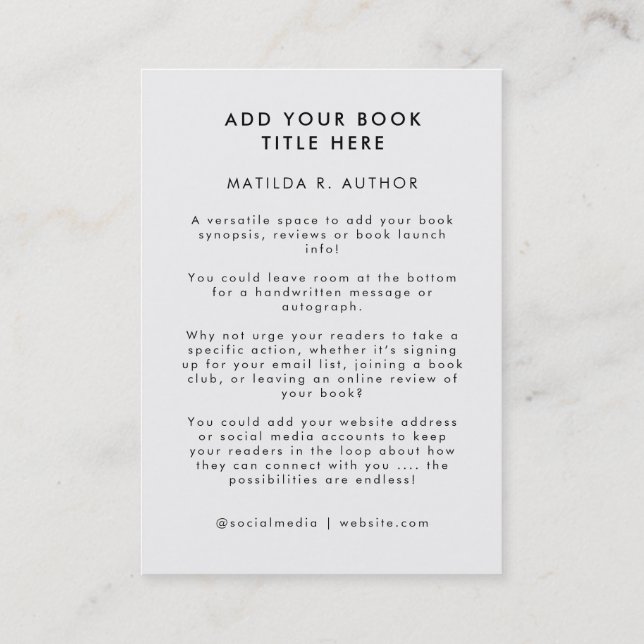 Book Launch | Author Promotional Cover Artwork Business Card (Back)