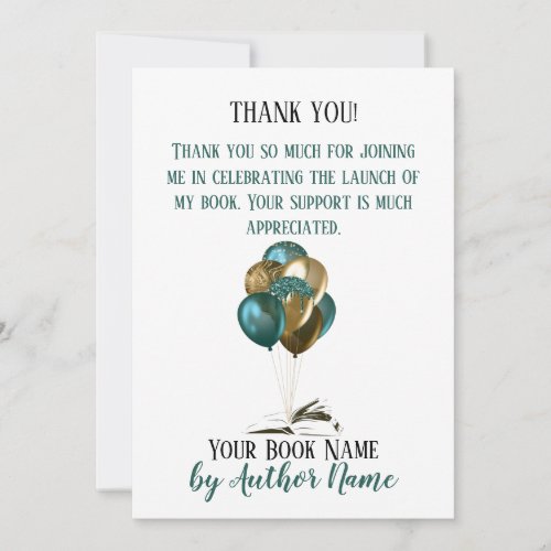 Book Launch Party Balloons Thank You Card