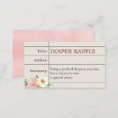 Book Library Baby Girl Shower Diaper Raffle Ticket Enclosure Card (Front/Back)