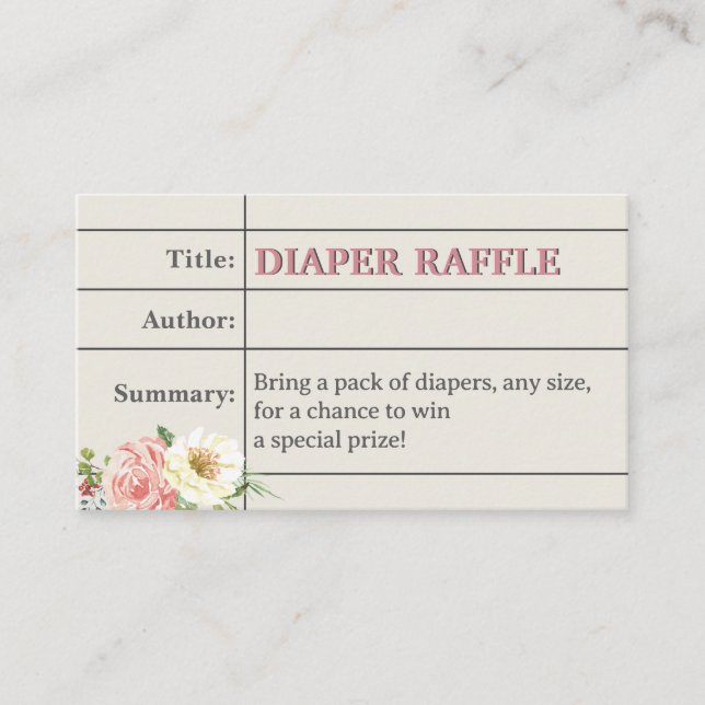 Book Library Baby Girl Shower Diaper Raffle Ticket Enclosure Card (Front)
